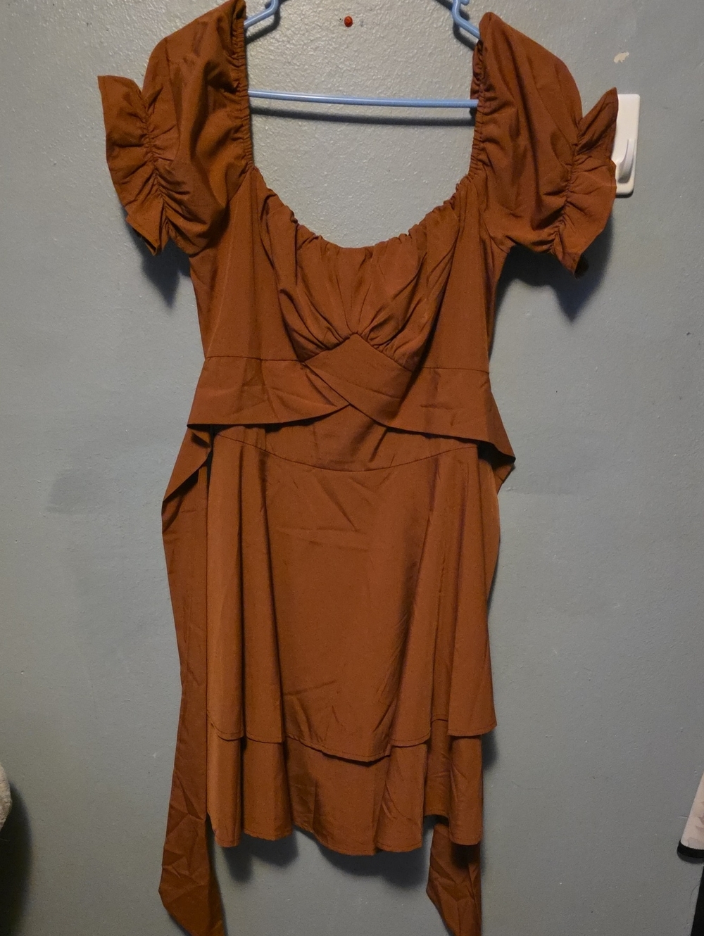 Brown Puff-Sleeve Women’s Dress
